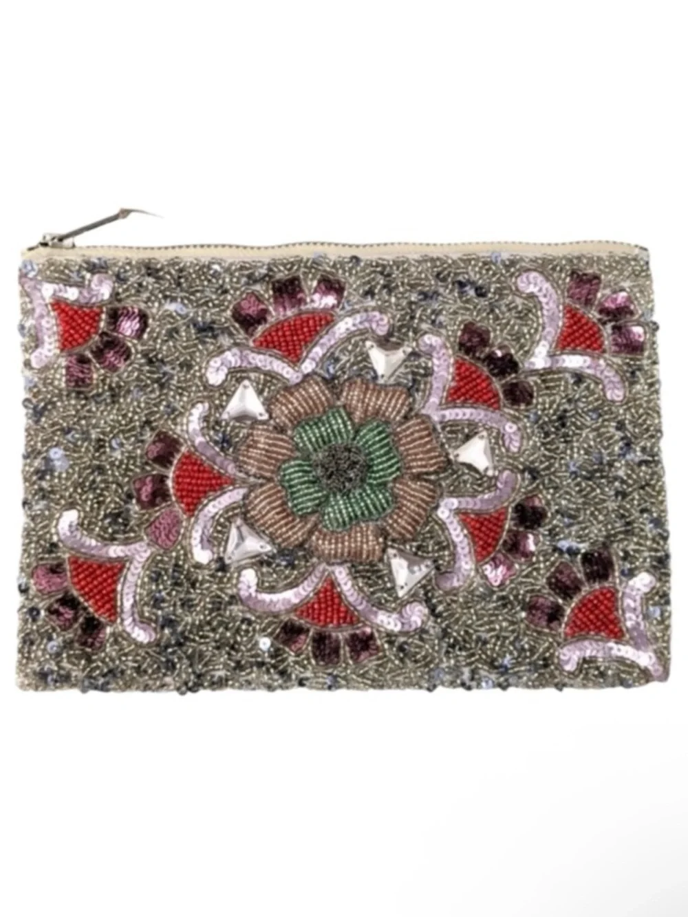 FLORAL Beaded Gemstone Clutch Pouch Bag